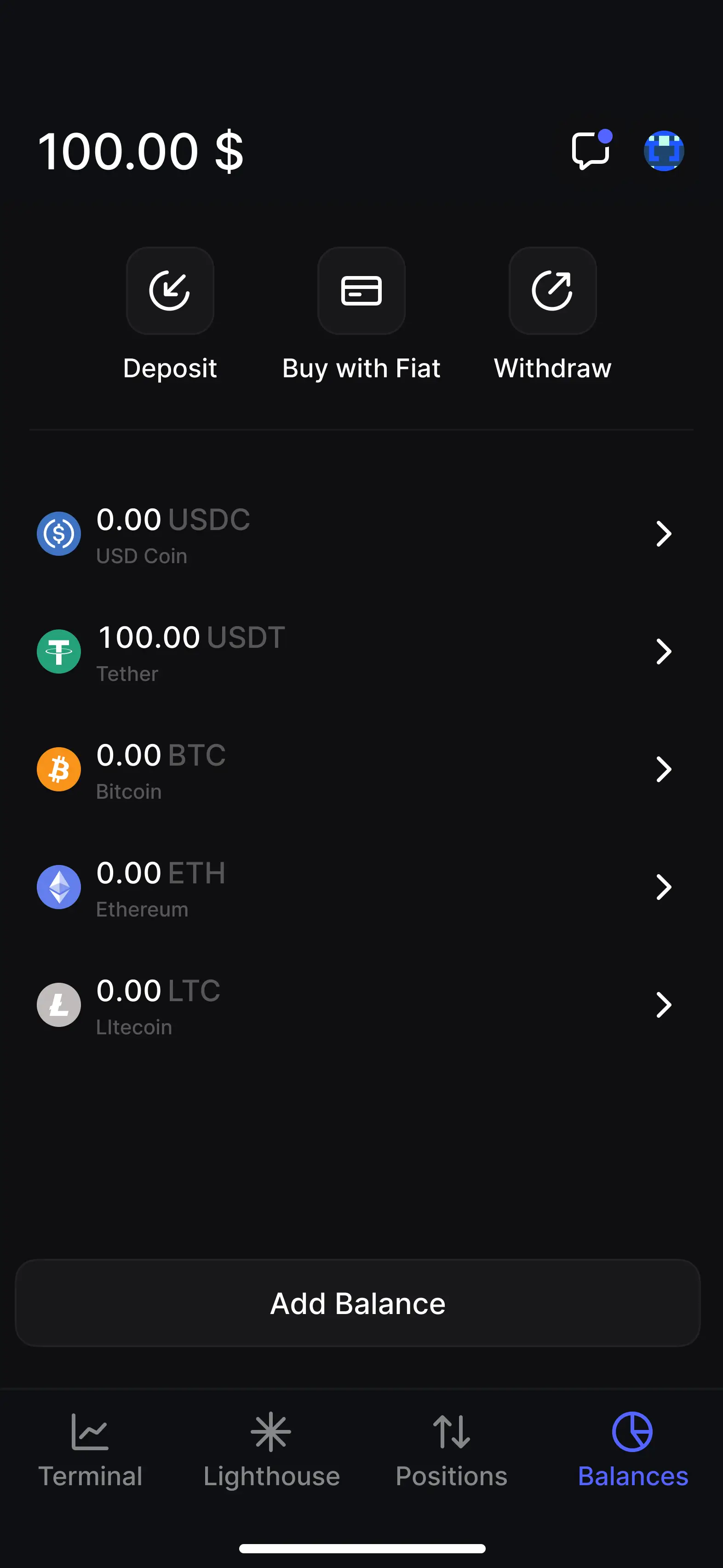 screenshot of a crypto wallet in the walbi app